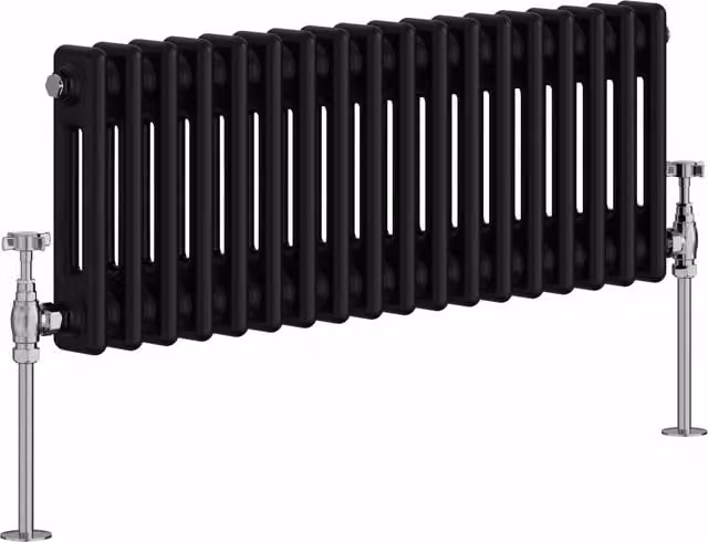 Double Column Horizontal Traditional Radiator in Black, Width: 83 cm