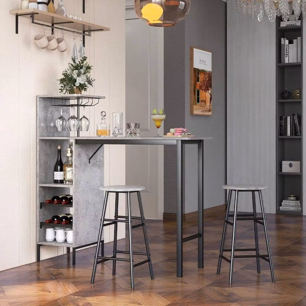 EONLION 3-Piece Grey Bar Table and 2 Stool Dining Set with Rustic MDF Laminate Finish, Width: 100 cm – 4