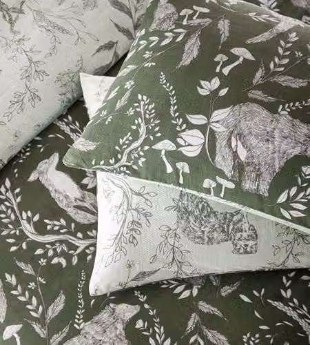 Furn Buckthorn Reversible Polycotton Duvet Cover Set with Woodland Animal Print, Green, W/D/H: 140 x 200 cm – 2
