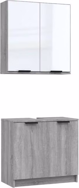 Berkfield Home 2 Piece Grey Sonoma Modern Wall Mounted Bathroom Cabinet Set with Hinged Doors and Internal Shelves