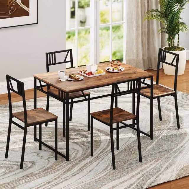 Costway 5 Piece Industrial Style Dining Table and 4 Chairs Set in Brown – 1