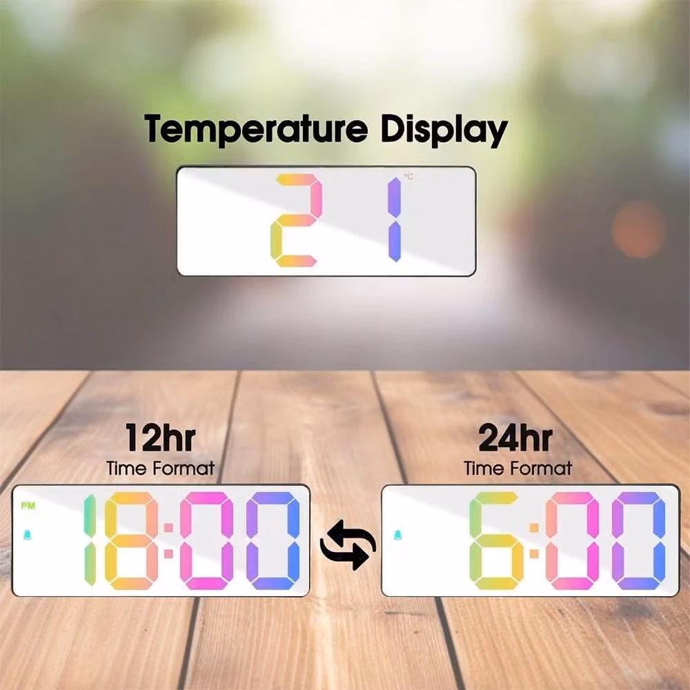 FLAVORA LED Electric Digital Alarm Clock with Mirror Display, White, W: 100 cm, H: 15 cm – 2