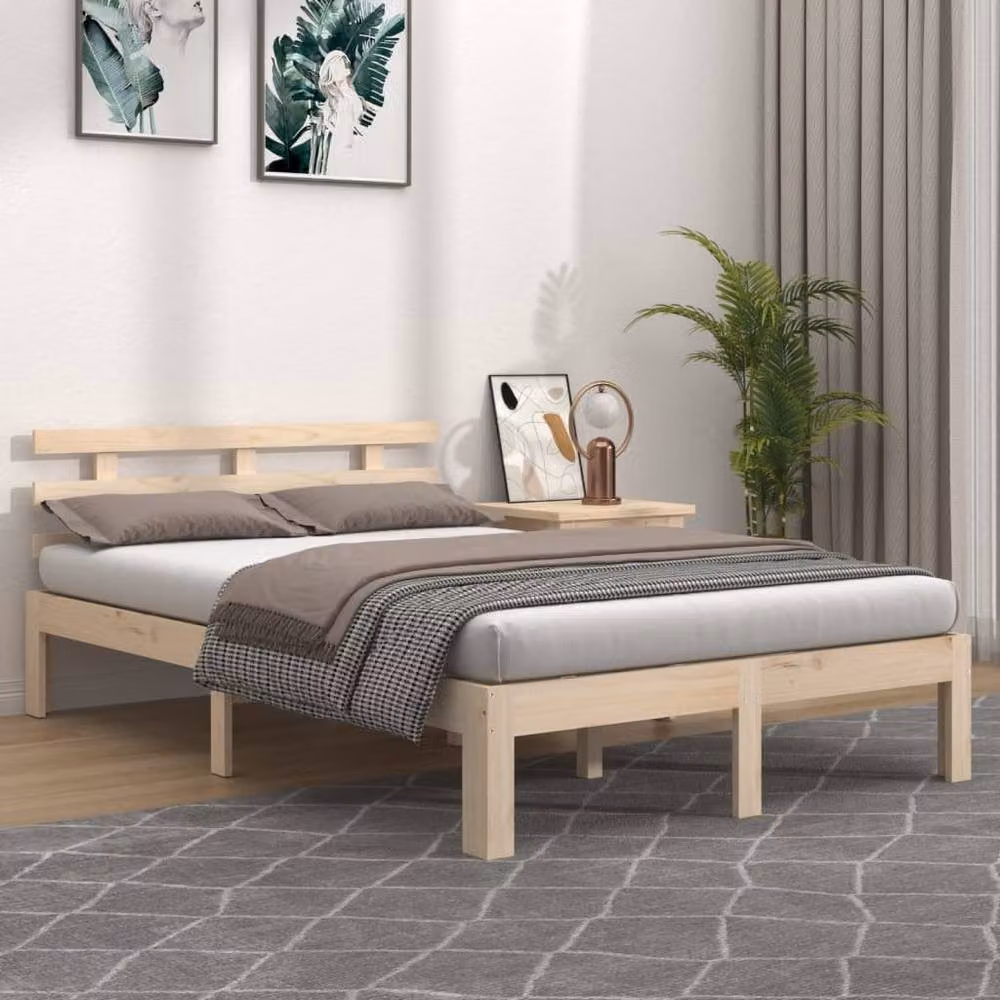 Berkfield Home Beautiful Solid Wood Pine Bed Frame in Sand, W/D/H: 200 x 203.5 x 69.5 cm – 2