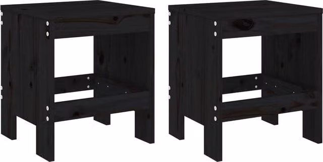 Berkfield Home Set of 2 Black Rustic Garden Stools in Solid Pine Wood, W/D/H: 40 x 36 x 45 cm