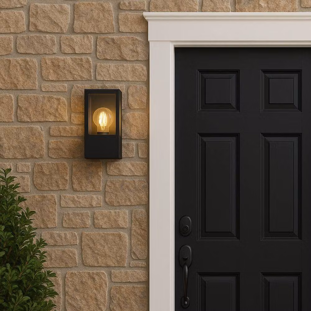 CGC Lighting Dave Black E27 Modern Outdoor Wall Lantern with Transparent Glass Diffuser, IP54 Weatherproof, Black Stainless Steel and Aluminium – 2