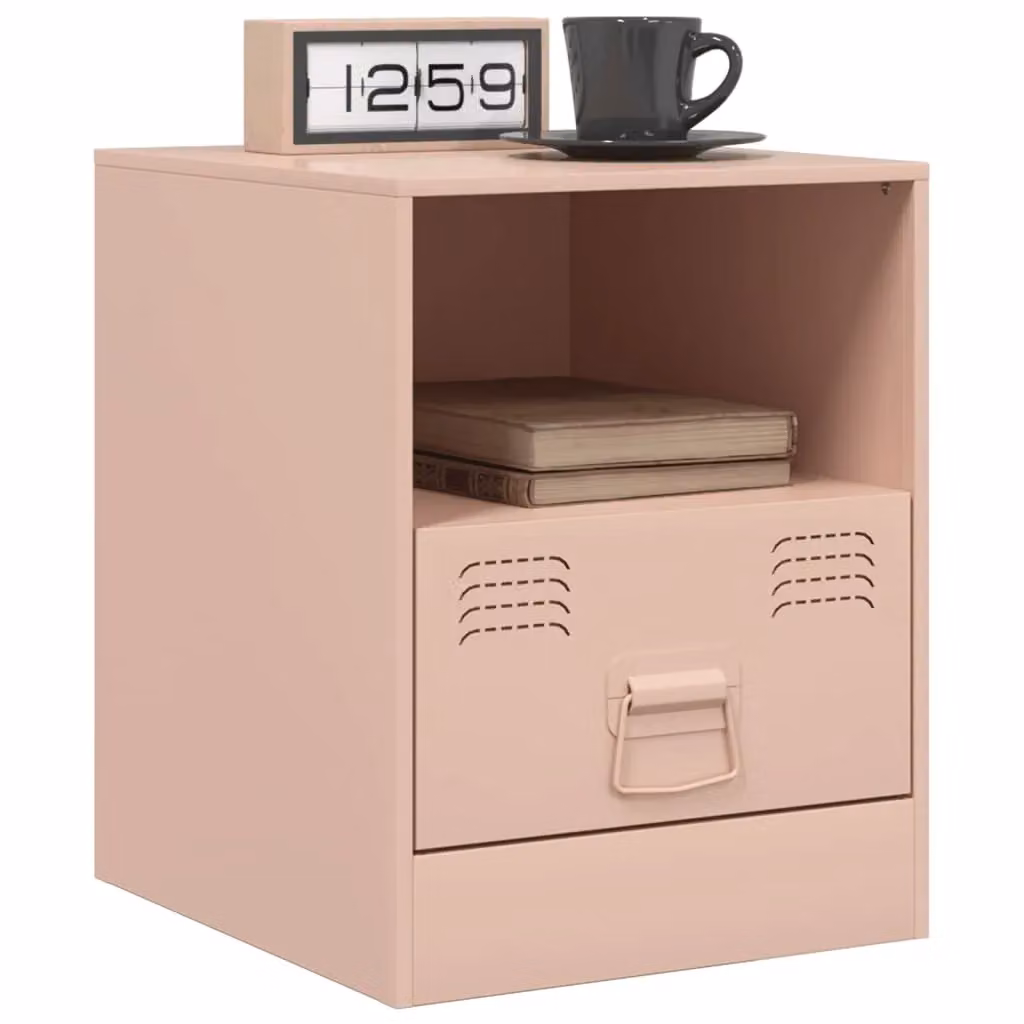 Berkfield Home Set of 2 Pink Metal Bedside Cabinets, W/D/H: 34.5 x 39 x 44 cm – 2