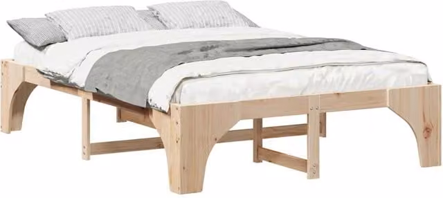 Berkfield Home Stylish Floor Bed Frame with Storage in Brown and Natural Solid Pine, W/D/H: 150 x 200 cm