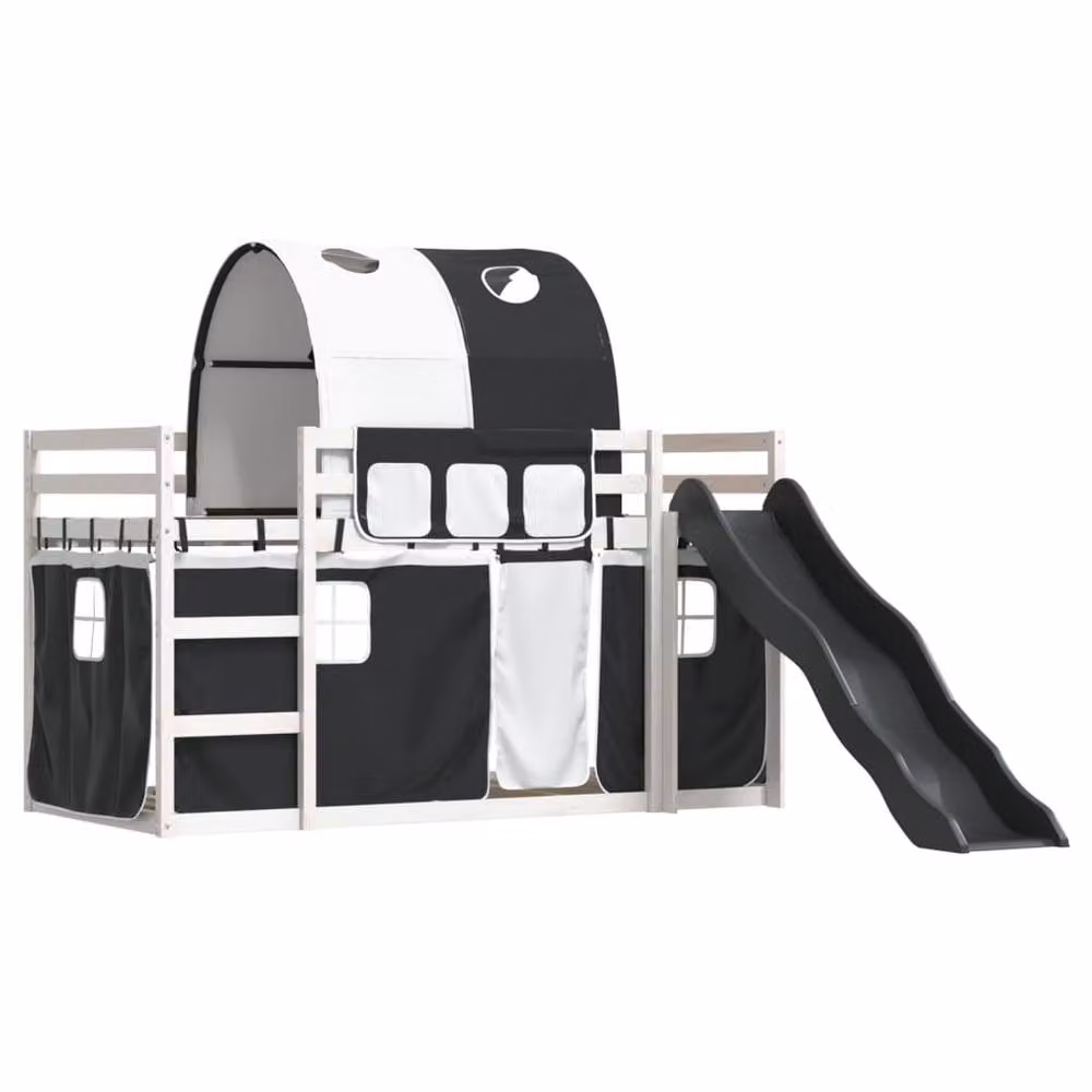 Berkfield Home Solid Wood Childrens Bunk Bed with Slide in White and Black, W/D/H: 90 x 200 cm – 3