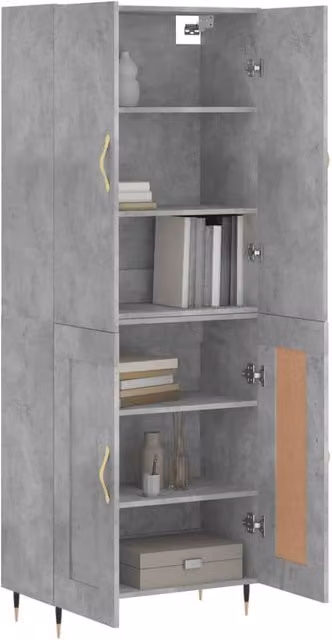Berkfield Home Modern Highboard in Concrete Grey, W/D/H: 69.5 x 34 x 180 cm