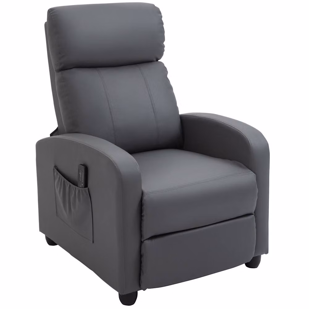 STILVORA Grey Synthetic Leather Recliner Armchair with Ottoman and Armrests – 3