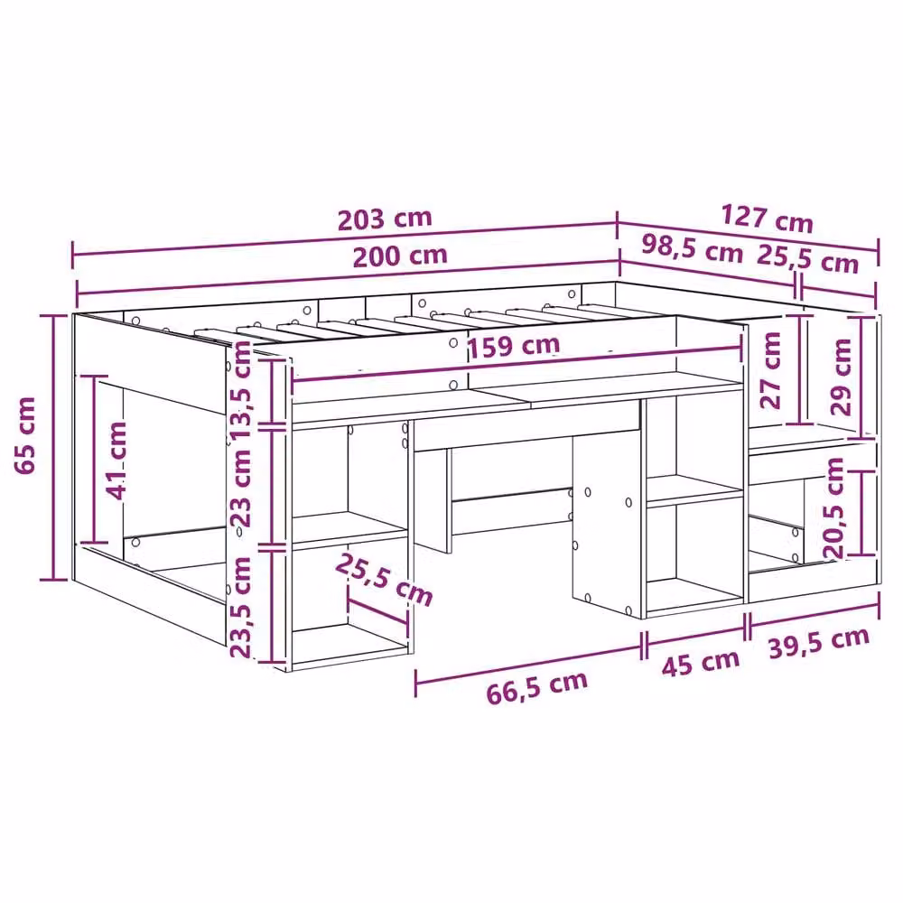 Berkfield Home Kids Bed Frame with Side Compartments in Black Oak, W: 98.5 cm x L: 200 cm – 6