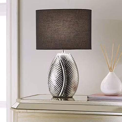 K LIVING Silver Ceramic Table Lamp with Black Fabric Shade