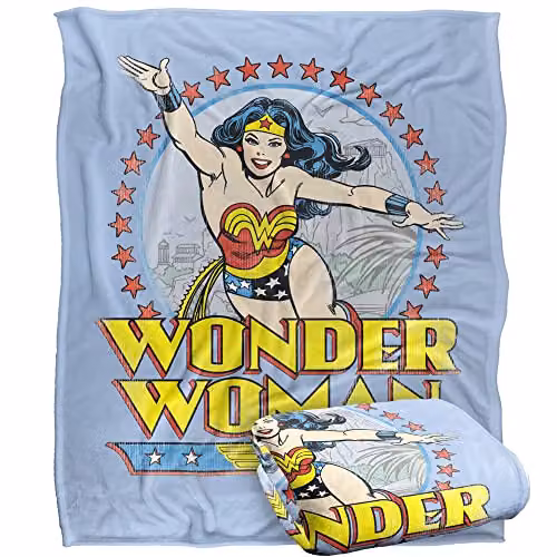 Warner Brothers DC Wonder Woman Officially Licensed Silky Touch Super Soft Fleece Throw Blanket in White and Multicolour, W/D/H: 152 x 127 cm