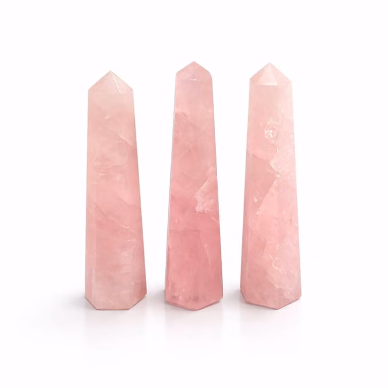 Serenityy Rose Quartz Six-Face Obelisk Point, Pink, Height: 11 cm