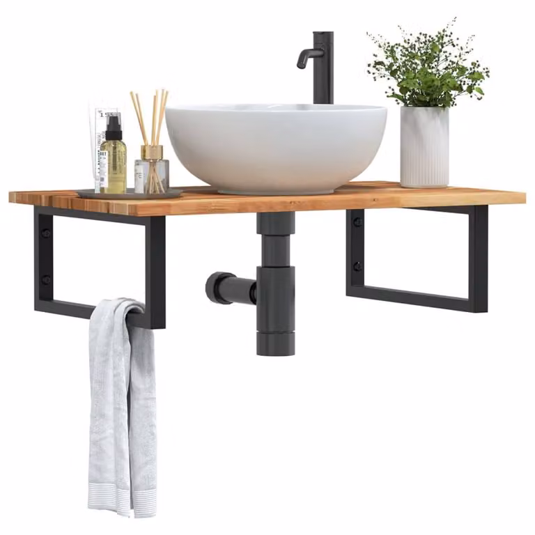 Berkfield Home Wall Mounted Basin Shelf in Brown Acacia Wood and Steel