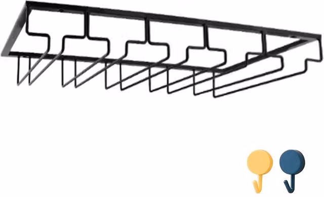 Ventryn Black Metal Wall Mounted Under Cabinet Wine Glass Hanger Holder
