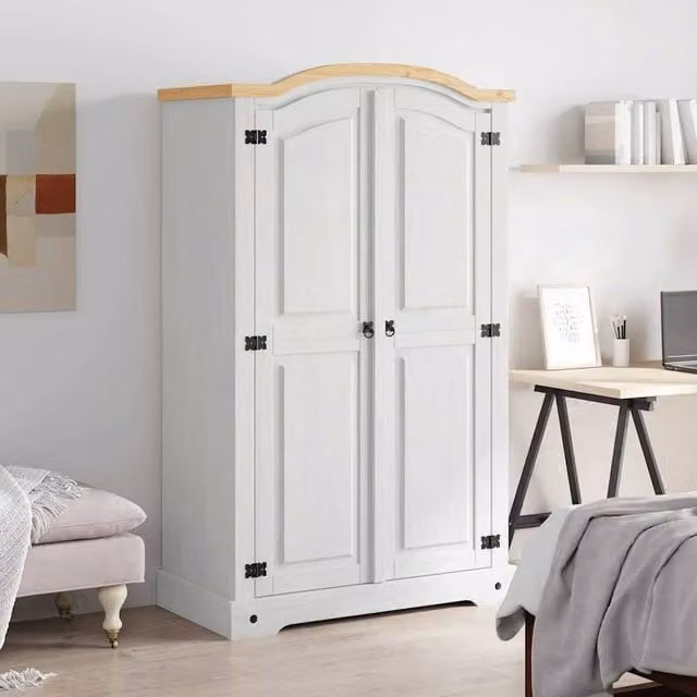 Berkfield Home Corona Range 2 Door White Mexican Pine Wardrobe – 1