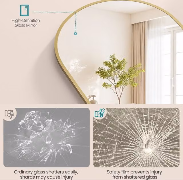 SONGMICS Arched Full Length Floor Mirror with Stand in Gold