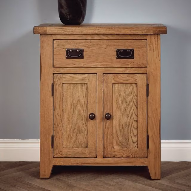 Elm Home And Garden Rustic Oak 2 Door 1 Drawer Small Sideboard in Brown