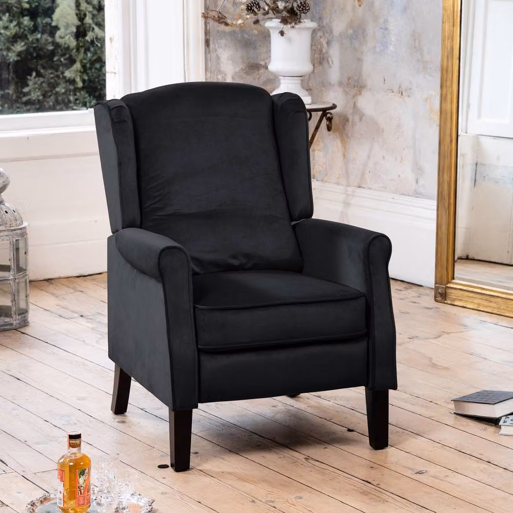 Artemis Home Barksdale Black Velvet Recliner Armchair with Solid Wood Frame – 2