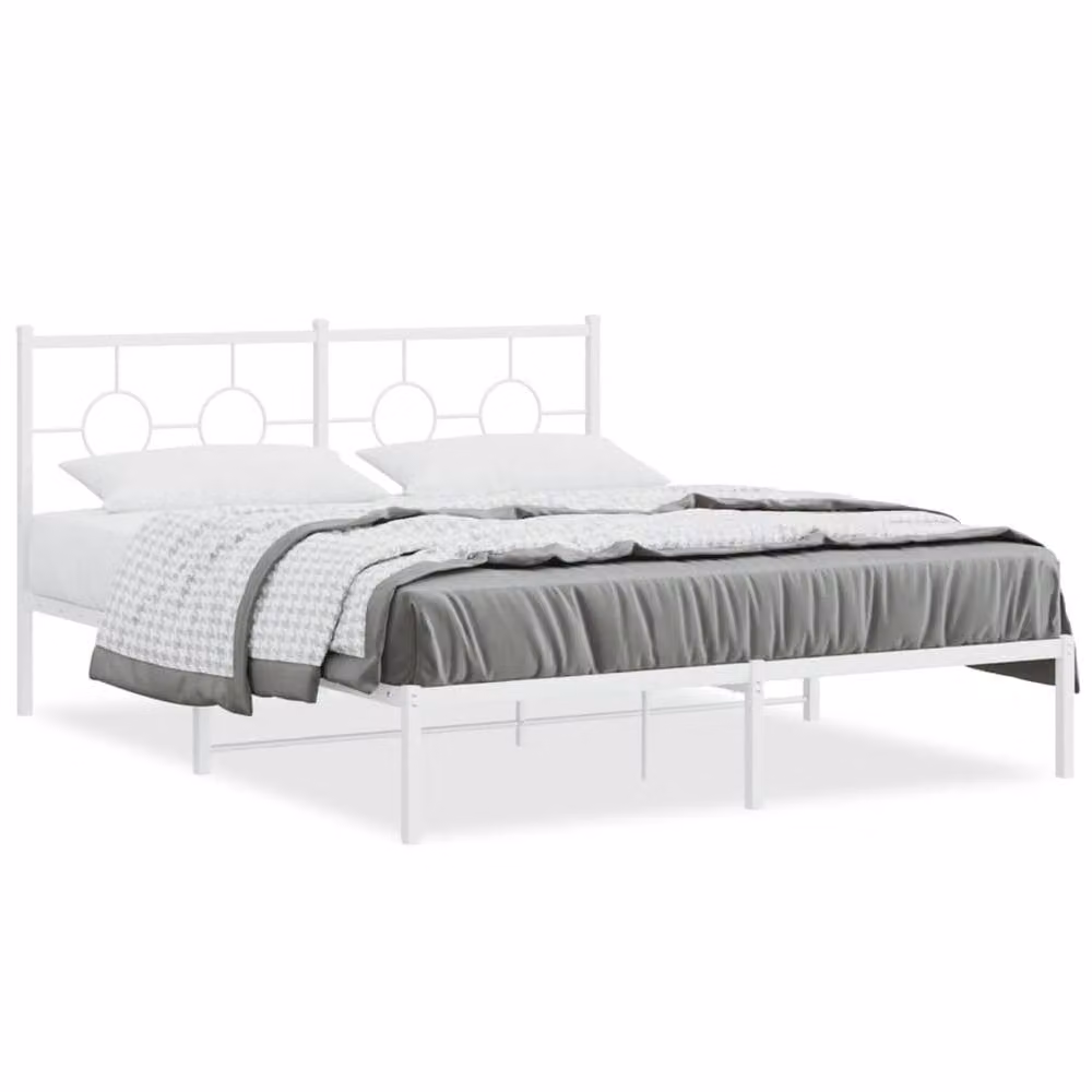 Berkfield Home Metal Bed Frame with Headboard in White, 160 x 200 cm – 2