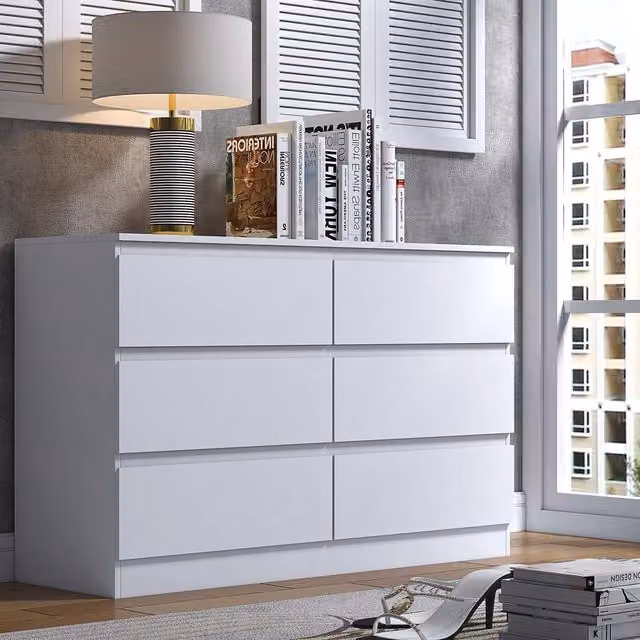 FWStyle Matt White Modern Chest of Drawers and Bedside Table