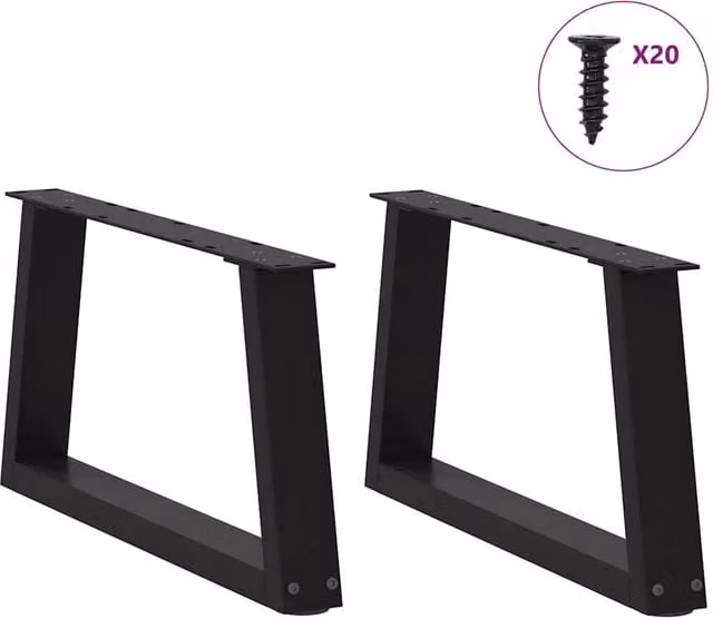 Berkfield Home Modern V-Shape Dining Table Legs, 2 Piece Set, Black Steel, H 50 cm x W 30-31.3 cm