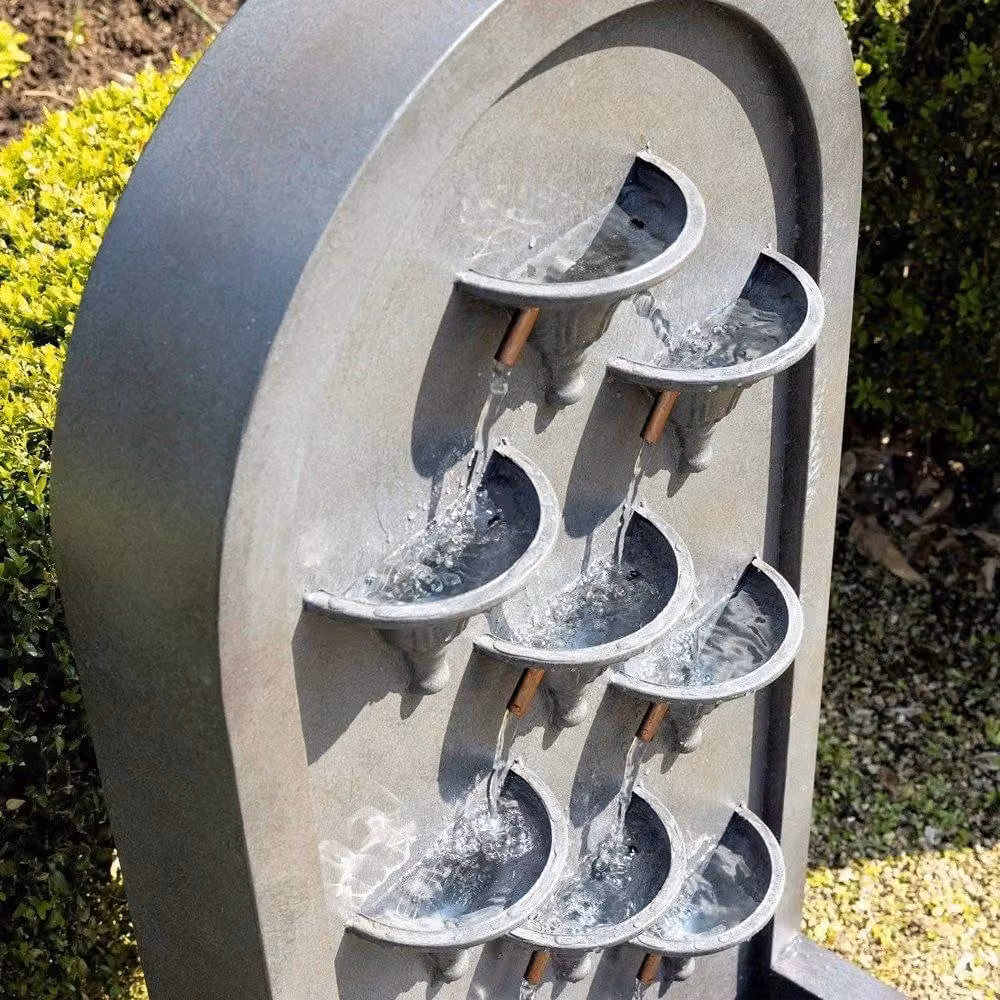 Primrose Obidos Tiered Cascading Zinc Water Feature in Grey, Height: 109 cm – 3