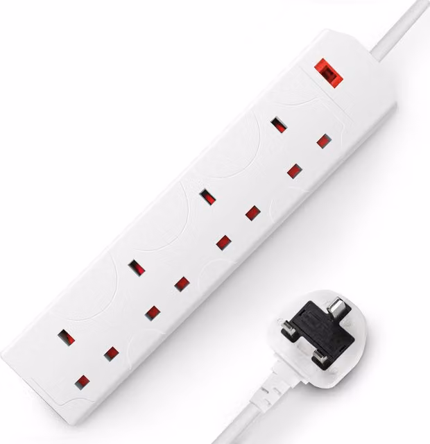 DESIRETECH 4-Gang Extension Lead with Surge Protection, 1 Metre, White