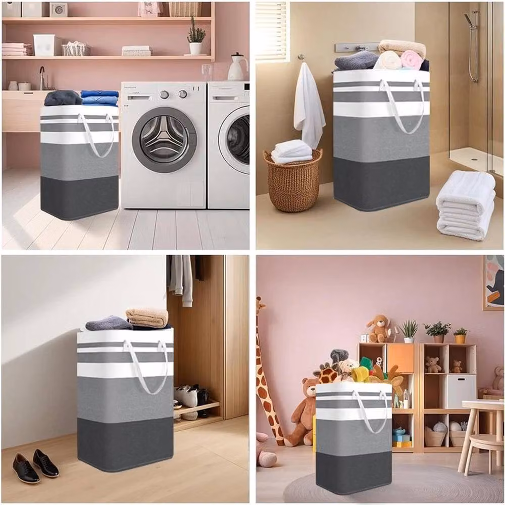 EONLION 2 x 75L Grey Fabric and Metal Laundry Baskets with Handles – 4