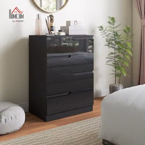 HOMCOM Modern 4-Drawer Dresser in High Gloss Black, W: 60 cm, D: 40 cm, H: 85 cm – 2