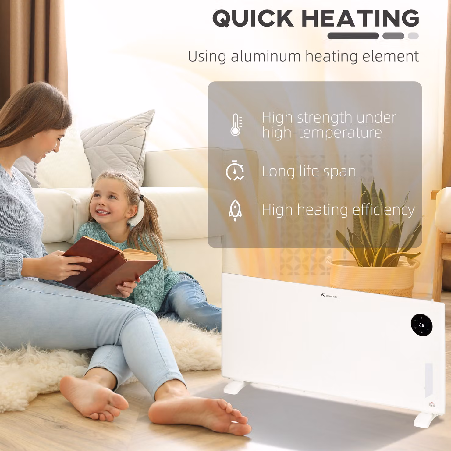 HOMCOM 2000W Convector Heater, White, Freestanding or Wall Mounted with Adjustable Thermostat, Timer and Remote Control – 3