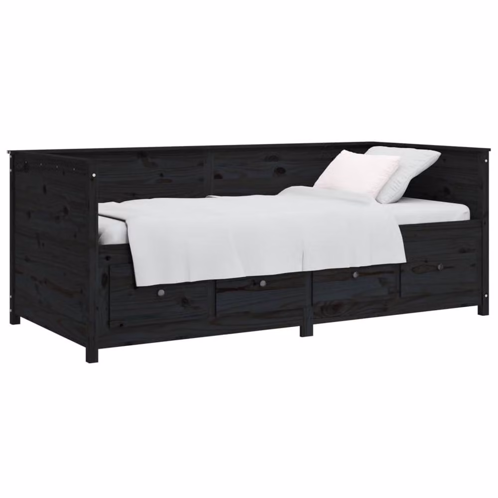 Berkfield Home Rustic Solid Wood Pine Day Bed in Black, W/D/H: 190 x 90 x 0 cm – 3