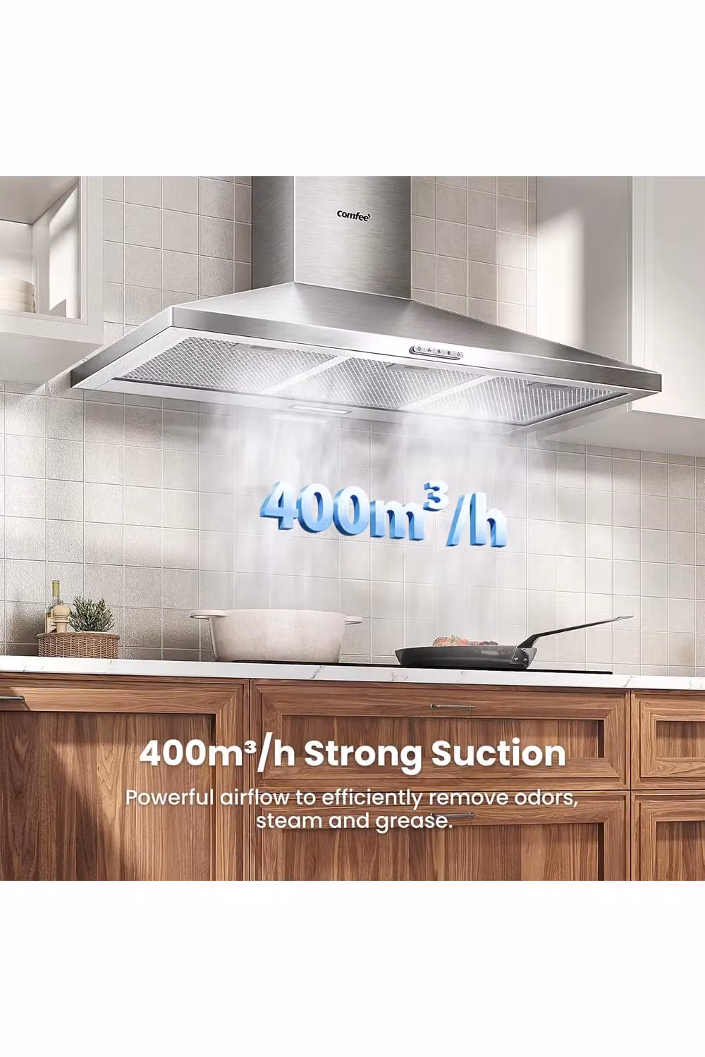 Living and Home 90cm Chimney Cooker Hood in Silver, Class A++ Extractor with Activated Carbon Filters – 2