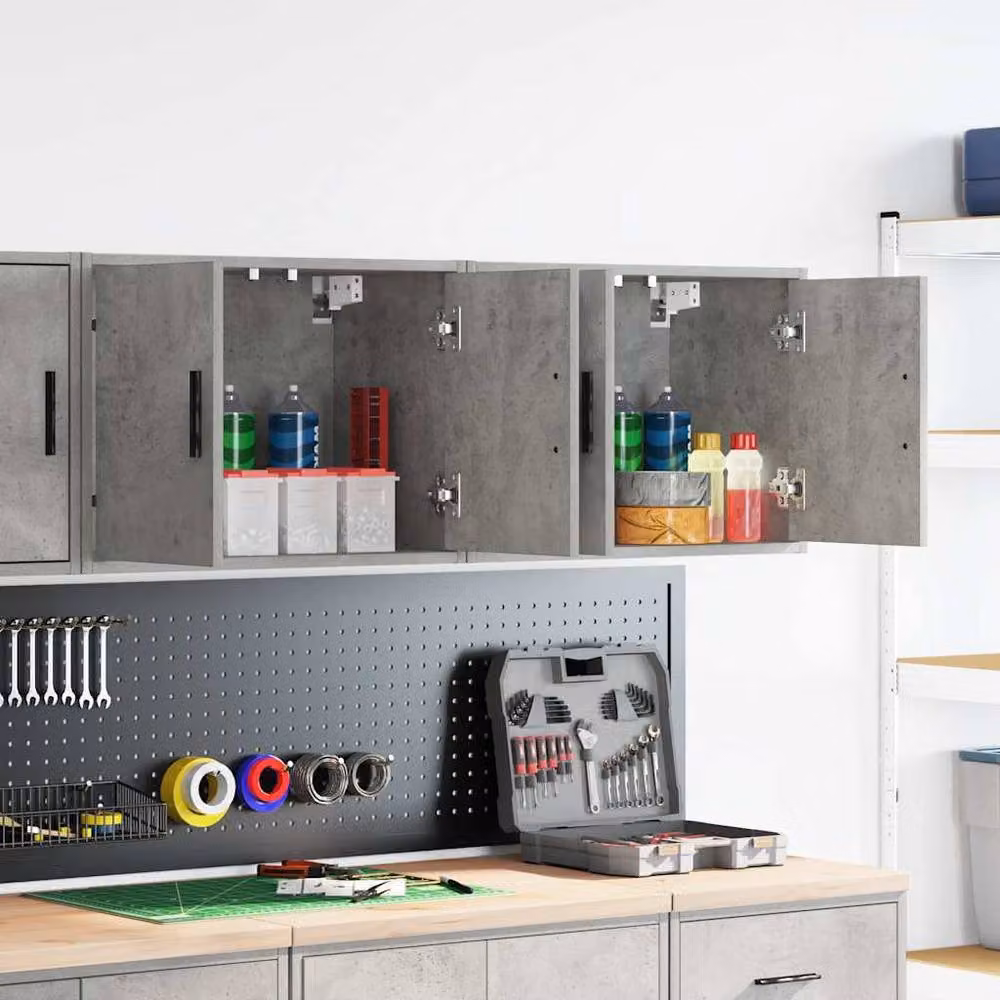 Berkfield Home Wall Mounted Garage Cabinets, 2 Piece Set in Concrete Grey Matt Engineered Wood – 2