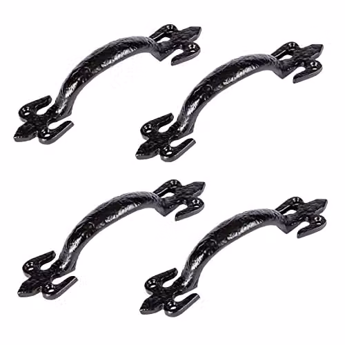 Hammer and Tongs Rustic Fleur De Lis Iron Door Handles, Matt Black, Pack of 4, H: 15 cm – 2