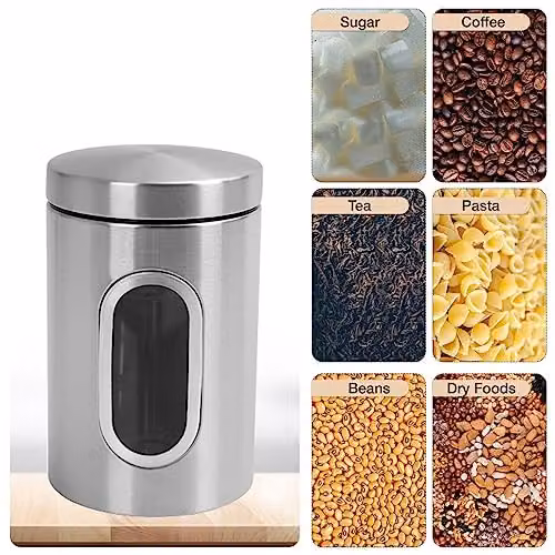 MantraRaj 3 Piece Stainless Steel Airtight Kitchen Canister Set in Silver and Black – 3