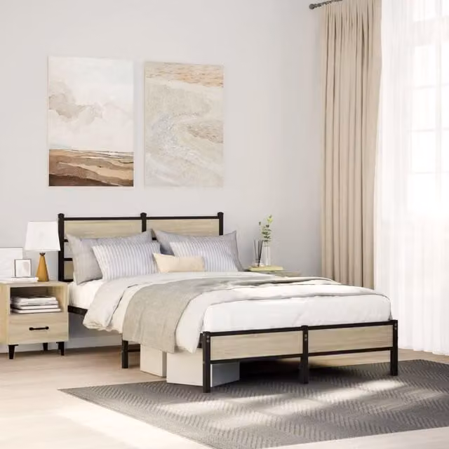 Berkfield Home Small Double Bed Frame in Sonoma Oak and Brown, W/D/H: 120 x 200 cm