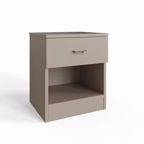 FWStyle Modern Beige Bedside Table with 1 Drawer and Open Storage Shelf