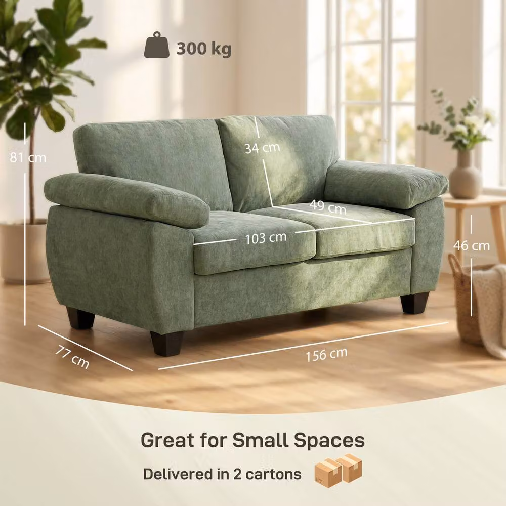 HOMCOM 2 Seater Chenille Sofa with Spring Core Cushions in Dark Green – 3
