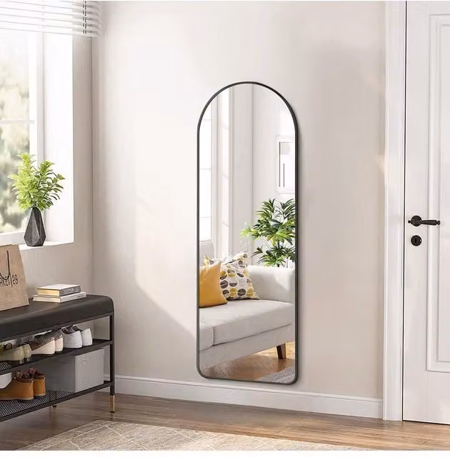 H&O Direct Modern Round Metal Wall Mirror in Black