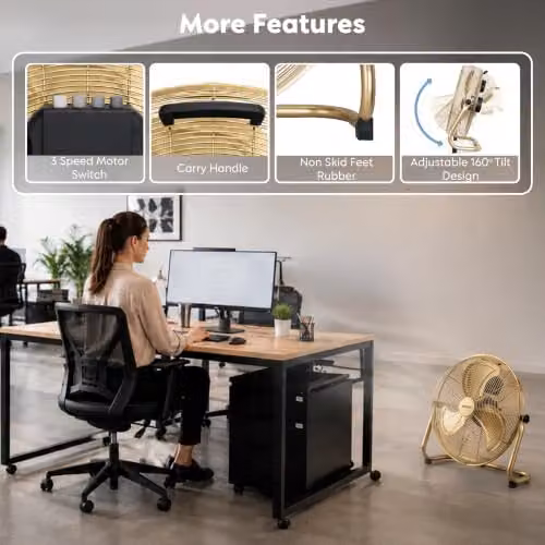 Air Pro 20 inch Gold Metal Floor Fan with 3 Speed Settings and Adjustable Tilt – 5