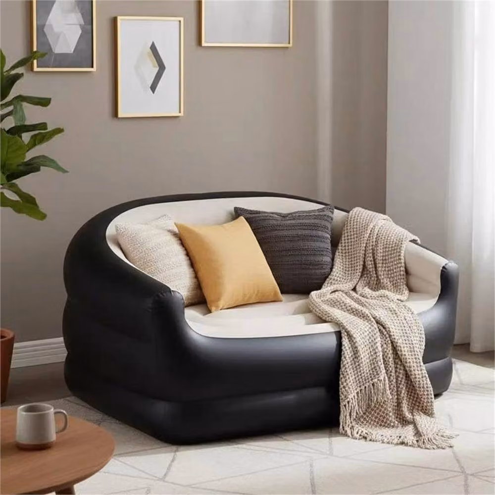 Kelvenix Deluxe 2 Person Inflatable Sofa Couch with Flocked Surface, Black – 3