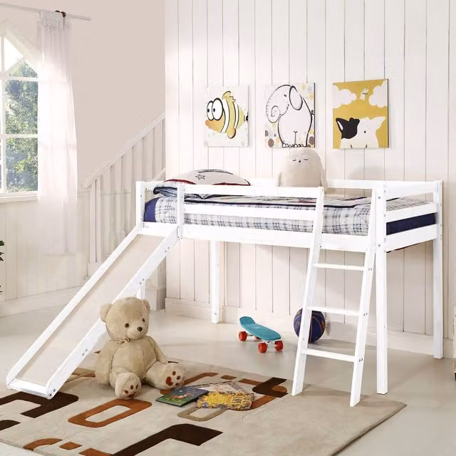 Milford 3ft Single Mid-Sleeper Bed with Slide in White, Solid Wood, W/D/H: 90 x 190 x 91.4 cm