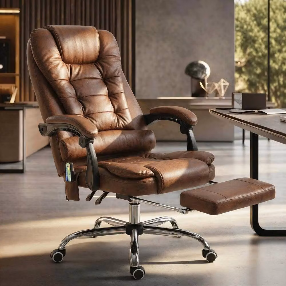 PAWNORA Brown Synthetic Leather Executive Massage Office Chair with Headrest and Armrests – 5