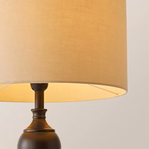 ValueLights Declan Metal Candlestick Table Lamp with Beige Fabric Drum Shade and Bulb – 3