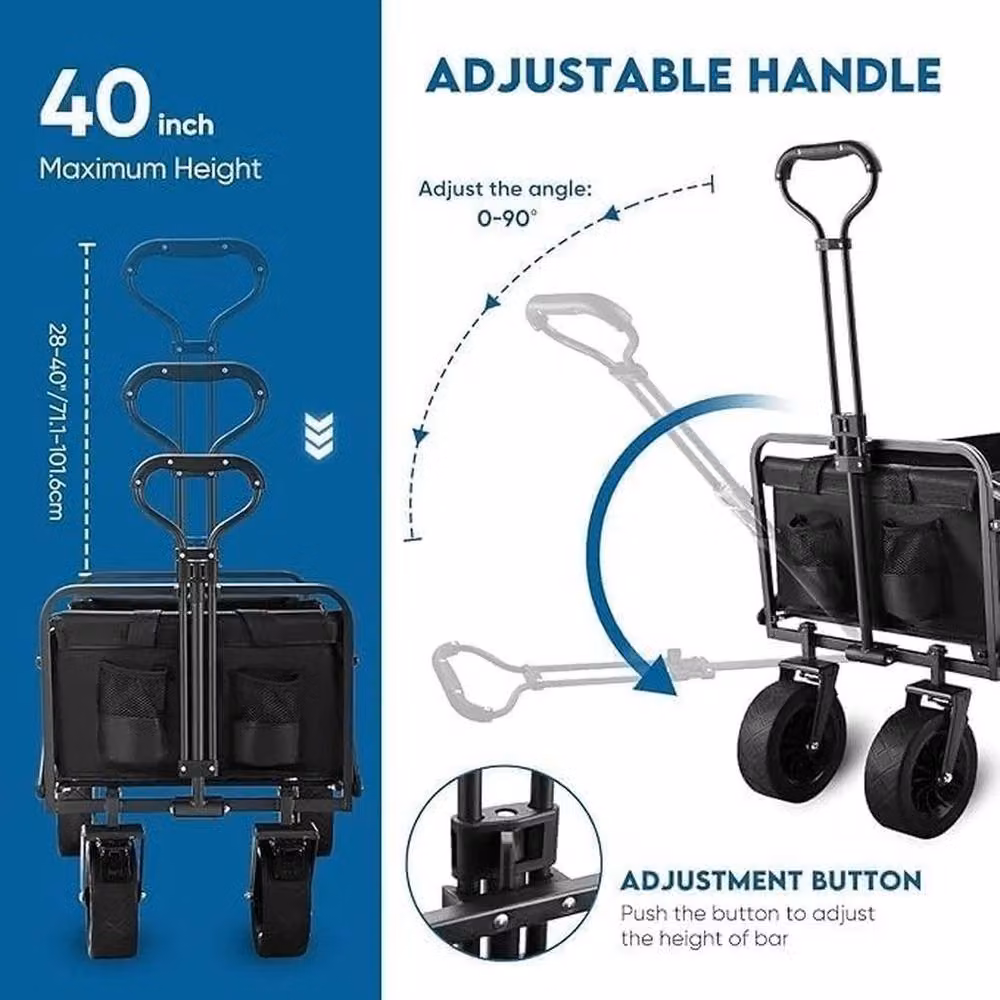 VOGREX Heavy Duty Foldable Beach Trolley Wagon Cart in Black – 4