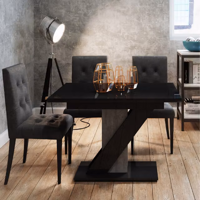 PHD Furniture Mavea Extendable Rectangular Dining Table in Black Gloss