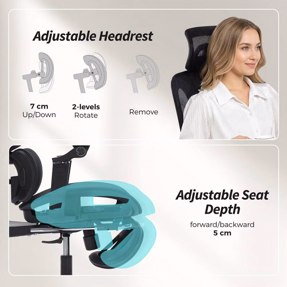 STILVORA Ergonomic Office Chair in Black with Headrest and Adjustable Seat Depth – 7