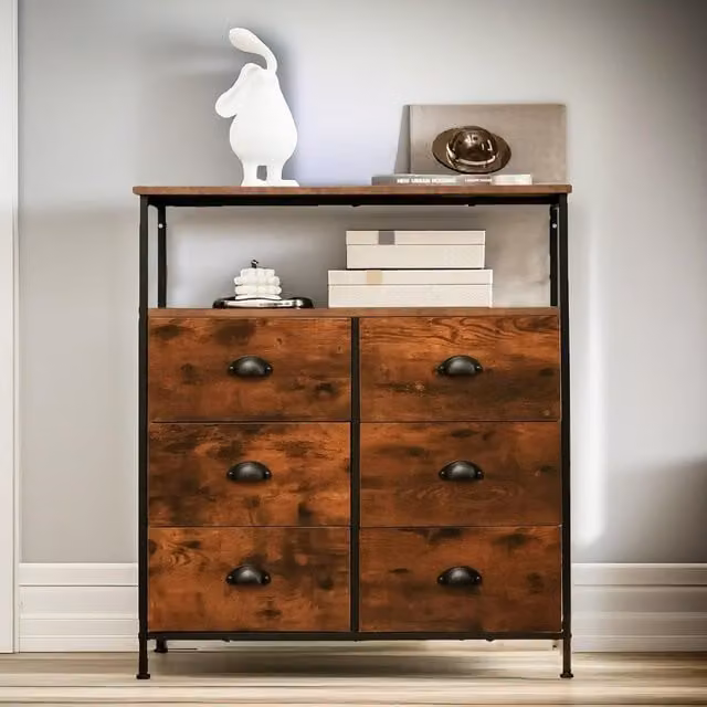 Pirlo Plush Industrial 6 Drawer Bedroom Chest in Rustic Brown – 1